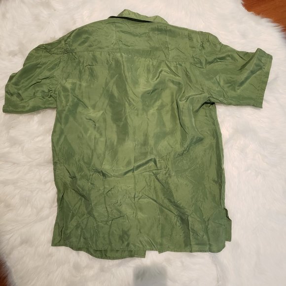 New York Studio Silk Tops New York Studio Silk Green Silk Button Down Shirt Poshmark
